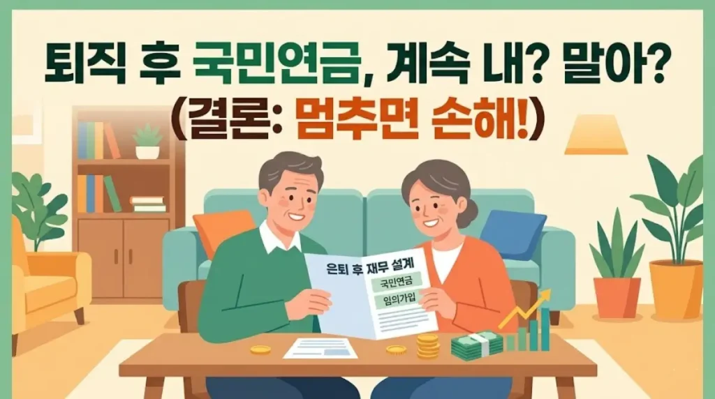 2026 국민연금 임의가입 정년퇴직 후 고민을 해결하는 중년 부부 모습