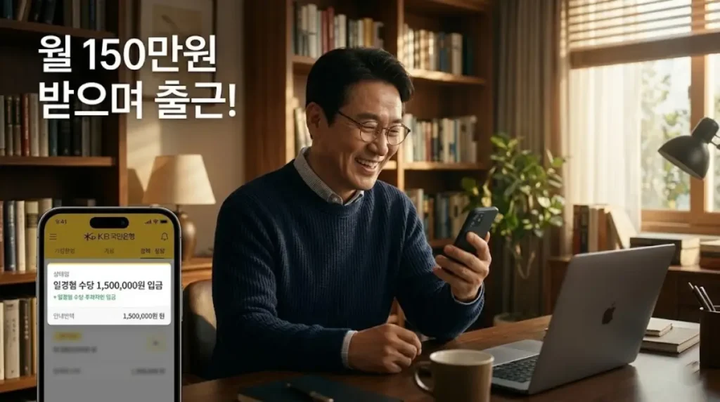 중장년 경력지원제 수당 입금 확인 후 기뻐하는 50대 남성