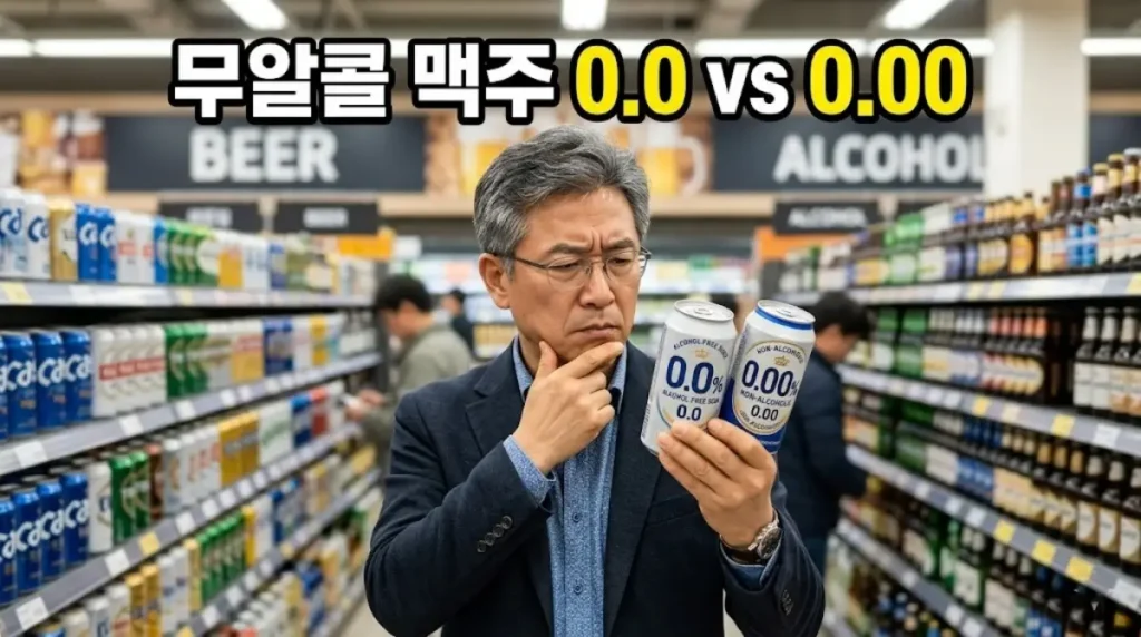무알콜 맥주 0.0과 0.00 차이를 확인하는 모습