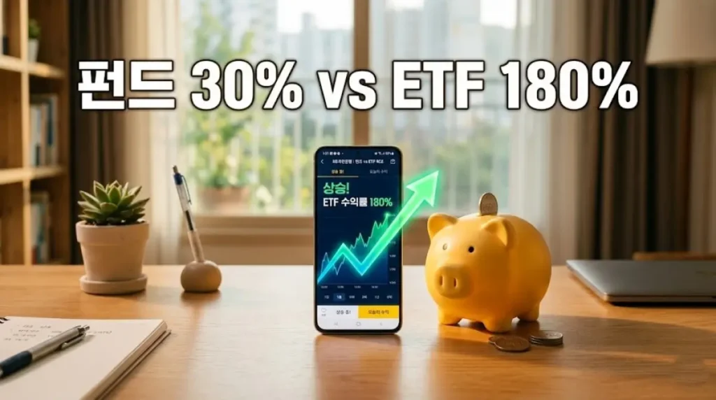 연금저축 ETF 자동매수 설정으로 상승하는 수익률 그래프와 돼지 저금통